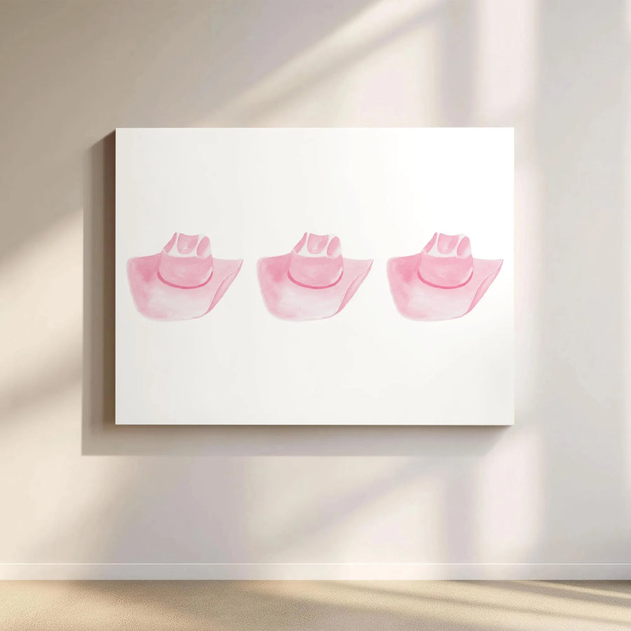 Pink Cowboy Hat Canvas Art | Watercolor Western Wall Decor | 1.25 Inch Gallery Wrap Premium Print | Boho Country Style Gift For Her