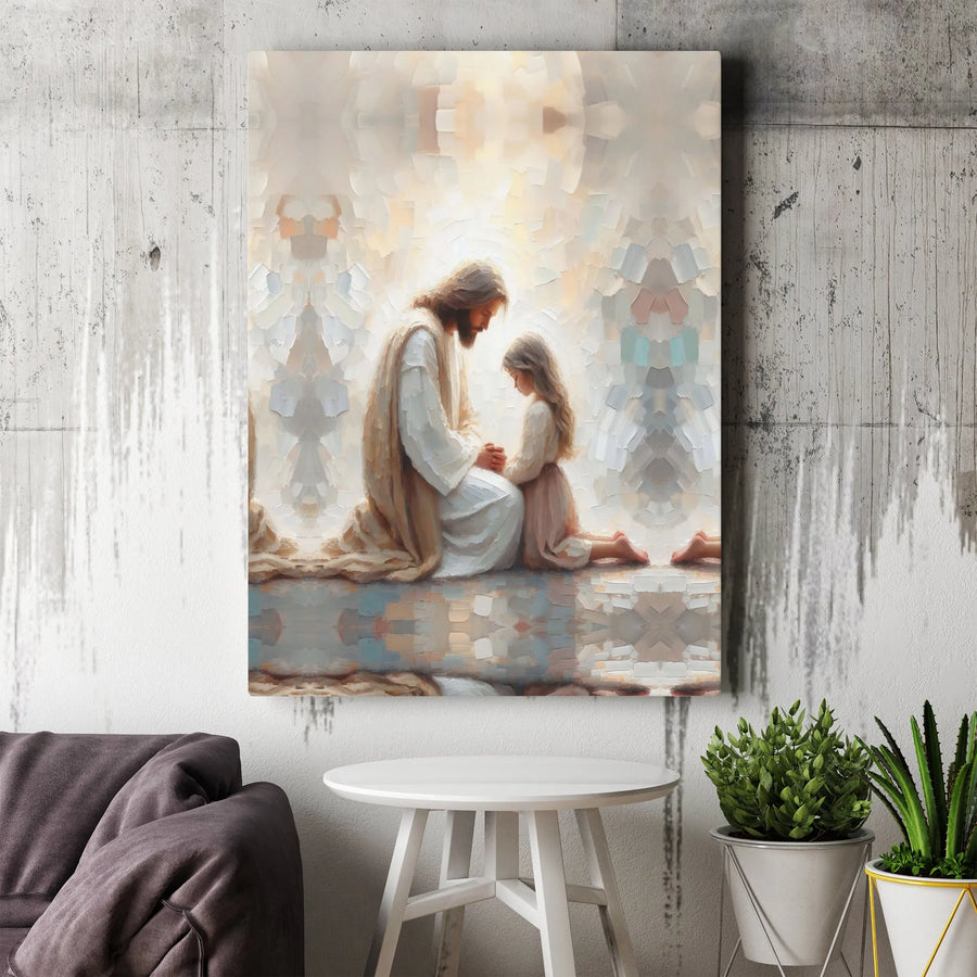 Jesus Praying With Child Canvas Print | Religious Impressionist Wall Art | Premium Gallery-Wrapped Decor | Faithful Christian Gift For Home