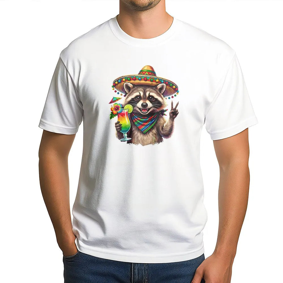 Funny Raccoon Cinco de Mayo T-Shirt | Sombrero Raccoon Graphic Sweatshirt | Premium Cotton-Blend Pullover | Mexican Fiesta Party Gift for Men & Women
