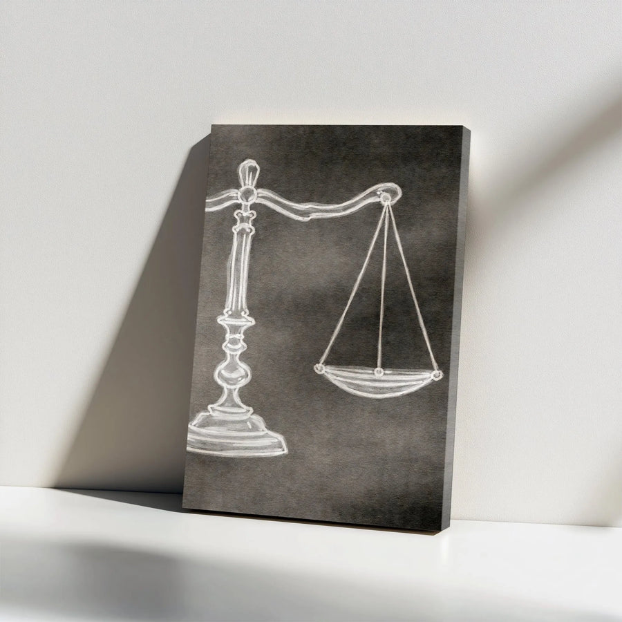 Scales of Justice Canvas Wall Art | Minimalist Chalk Sketch Design | Premium High-Resolution Print | Law Office Decor Gift for Lawyer