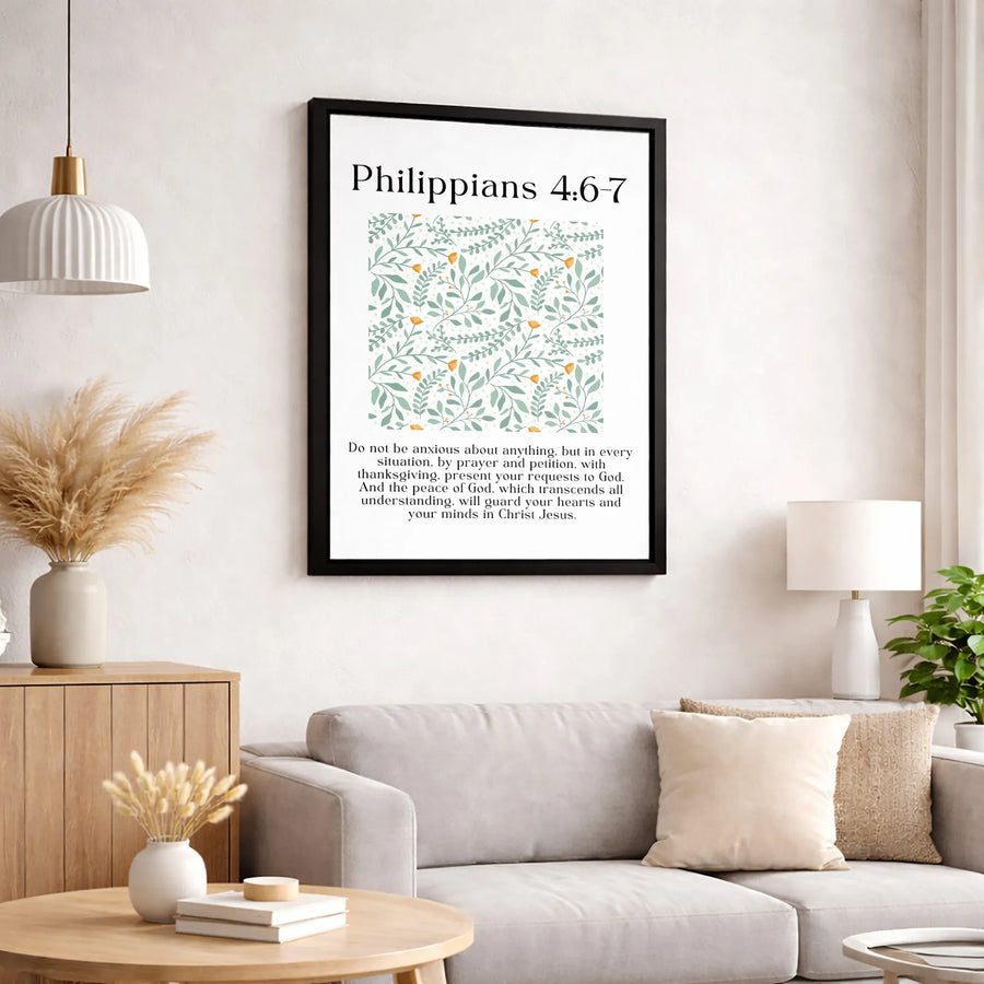 Philippians 4:6-7 Wall Art | Botanical Floral Bible Verse Print | 1.25 Inch Gallery Canvas | Christian Home Decor Gift