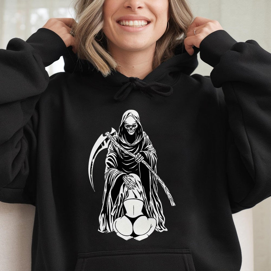 Grim Reaper Hoodie | Dark Aesthetic Graphic Print | Soft Cotton-Blend Pullover | Edgy Streetwear for Men and Women
