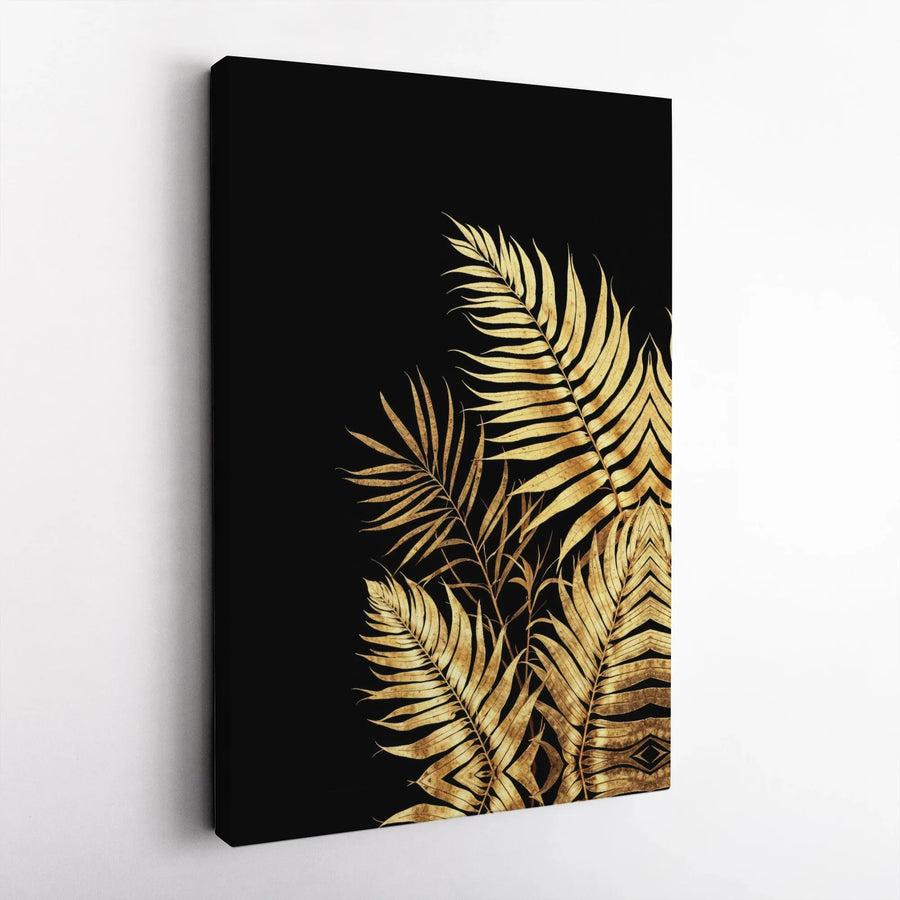 Golden Palm Leaf Wall Art | Modern Black and Gold Botanical Canvas | 1.25 Inch Gallery Wrap | Luxury Home Decor for Living Room
