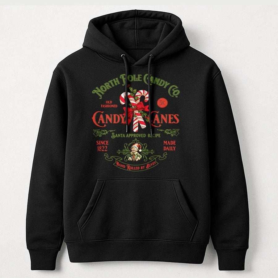 Retro Candy Cane Hoodie | North Pole Christmas Sweatshirt | Premium Cotton Blend Pullover | Festive Holiday Gift for Family and Friends