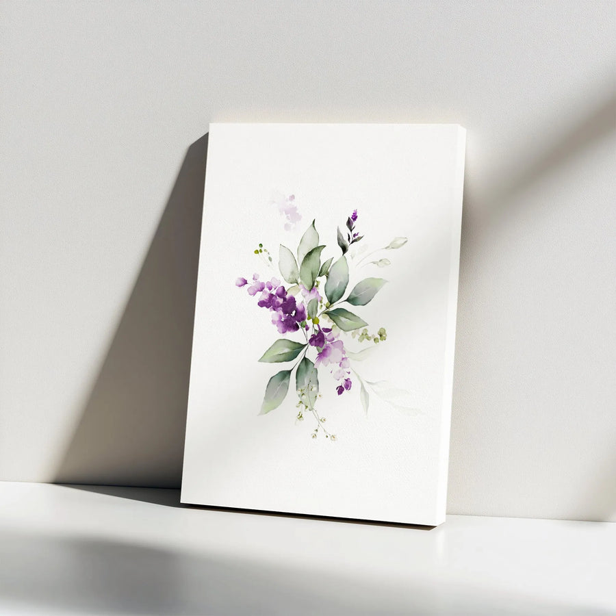 Purple Floral Canvas Wall Art | Watercolor Botanical Bouquet Print | Premium 1.25-Inch Gallery Wrap | Modern Farmhouse Home Decor for Living Room