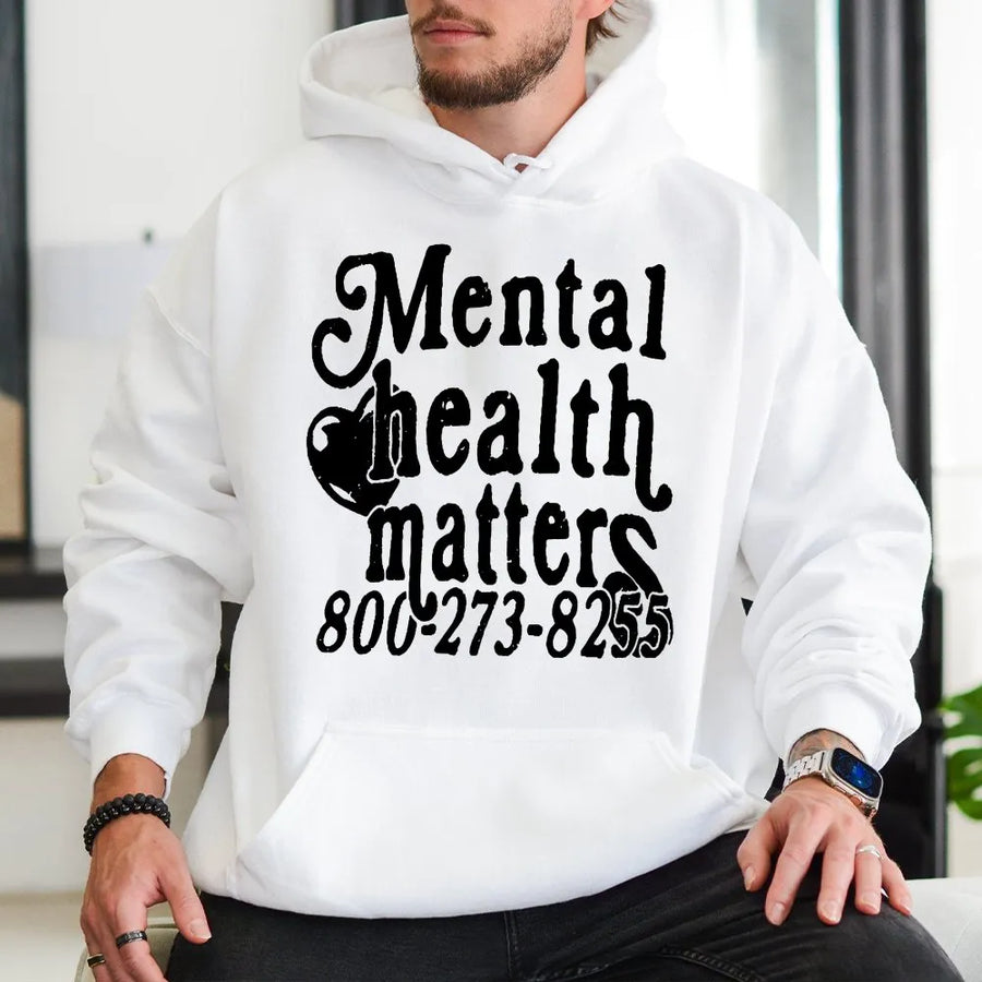 Mental Health Matters Hoodie | Retro Font Awareness Graphic | Premium Cotton Blend | Unisex Inspirational Gift for Men & Women