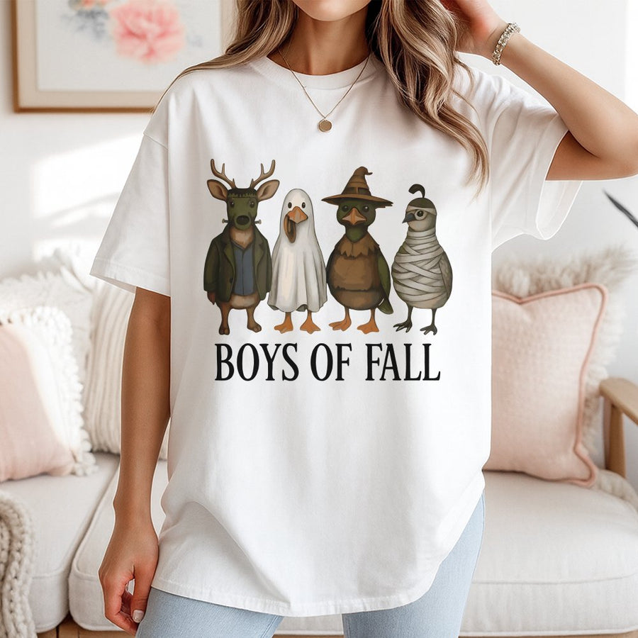 Boys of Fall Halloween T-Shirt | Spooky Farm Animal Costume Graphic | 100% Cotton Premium Tee | Funny Autumn Gift for Country Lovers