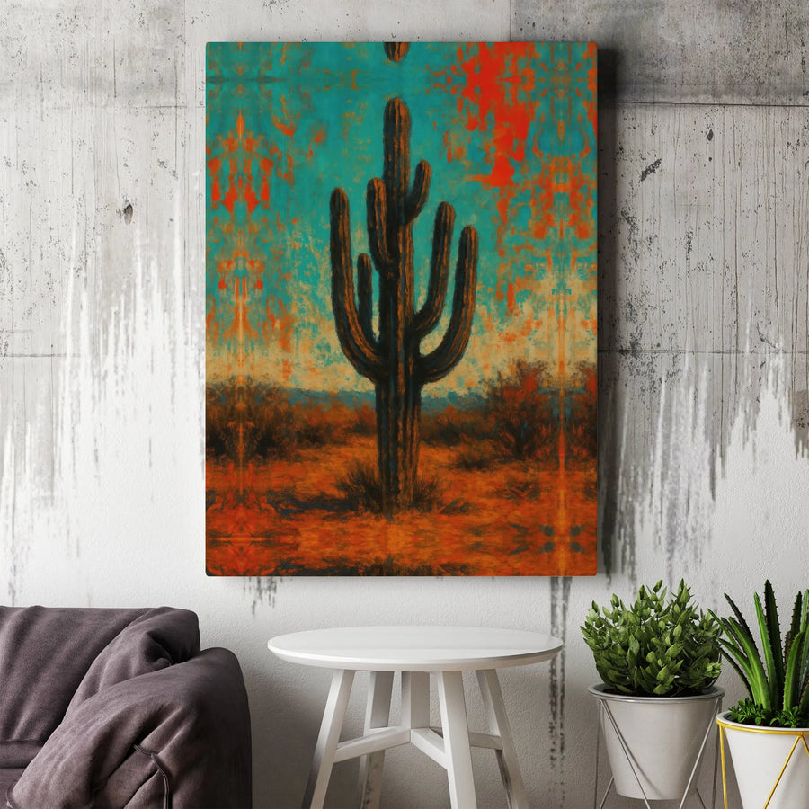 Saguaro Cactus Canvas Wall Art | Abstract Desert Landscape Print | Premium 1.25" Gallery Wrap | Southwestern Home Decor Gift