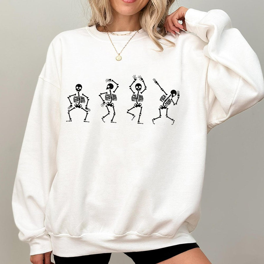Dancing Skeleton Sweatshirt | Funny Graphic Tee | Premium Cotton Blend Crewneck | Unisex Halloween Gift for Liberal Activists