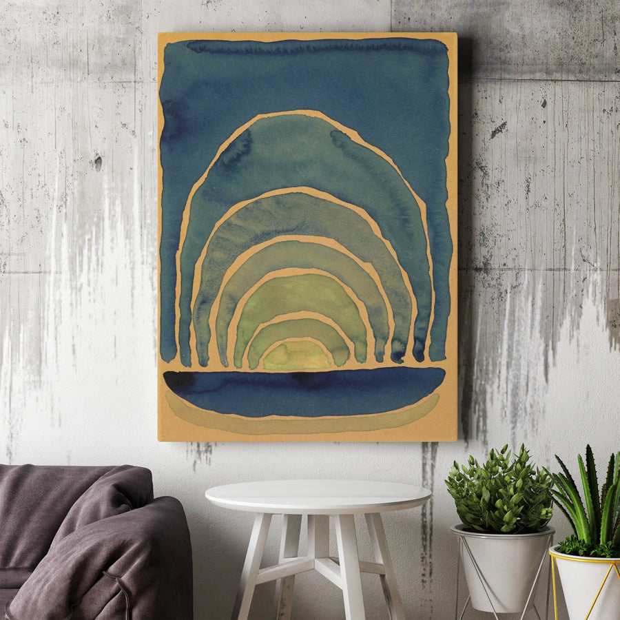 Abstract Watercolor Wall Art | Blue and Green Arch Design | Premium Gallery Wrap Canvas | Modern Minimalist Home Decor