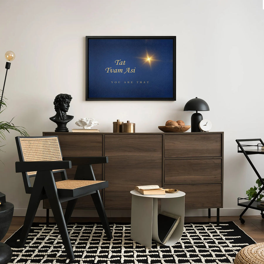 Tat Tvam Asi Canvas Print | Spiritual Zen Wall Art with Gold Starburst | Premium Gallery Wrap Decor | Meditative Yoga Studio Gift