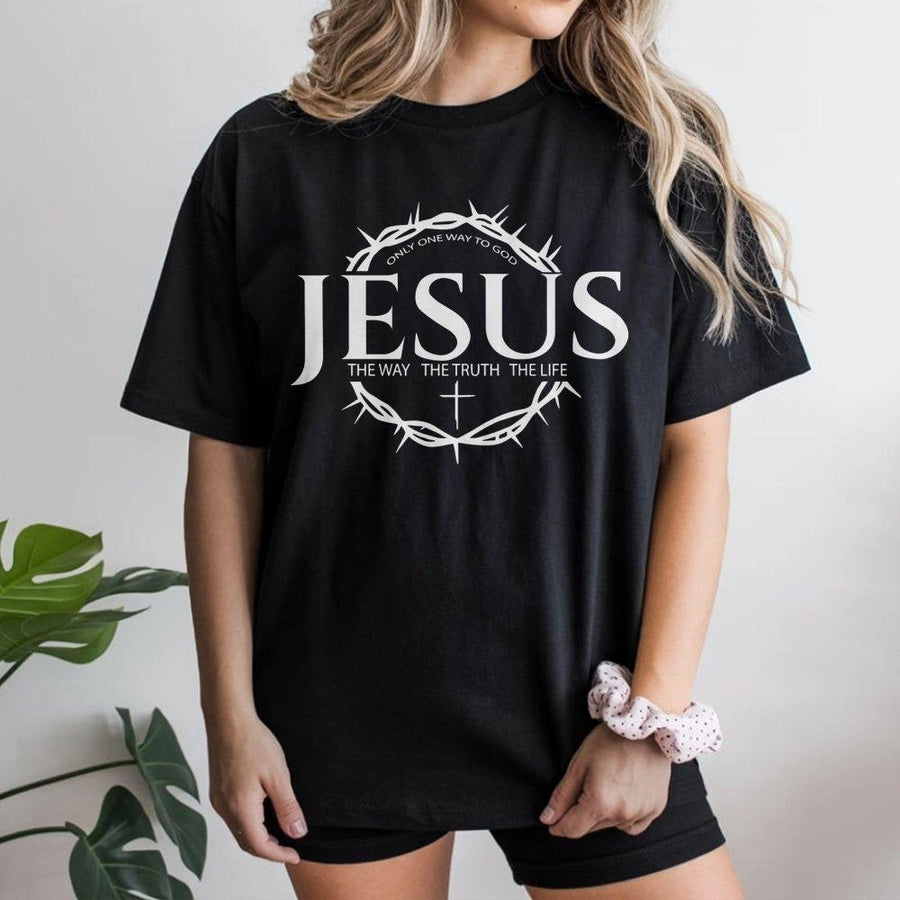 Jesus T-Shirt | The Way The Truth The Life Scripture | Premium Cotton Graphic Tee | Religious Christian Faith Gift for Men and Women