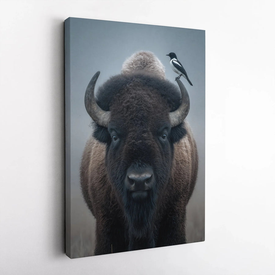 American Bison Canvas Print | Wildlife Nature Wall Art with Magpie | Premium Gallery Wrapped Decor | Gift for Animal Lovers
