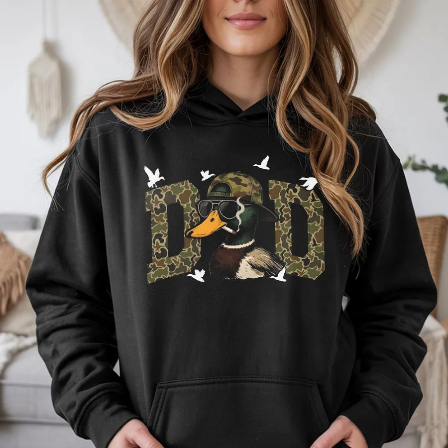 Duck Hunting Dad Hoodie | Funny Mallard Duck Camo Graphic | Soft Cotton Blend | Gift for Hunter Dad
