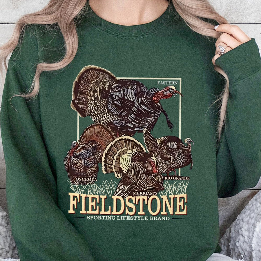 Wild Turkey Hunting Sweatshirt | Vintage Wildlife Graphic Print | Premium Cotton Blend Apparel | Outdoor Sports Gift for Hunters
