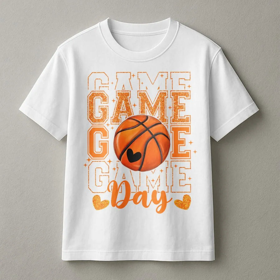 Game Day Basketball T-Shirt | Sparkle Glitter Graphic Print | Premium Soft Cotton Blend | Gift for Basketball Mom & Sports Fan