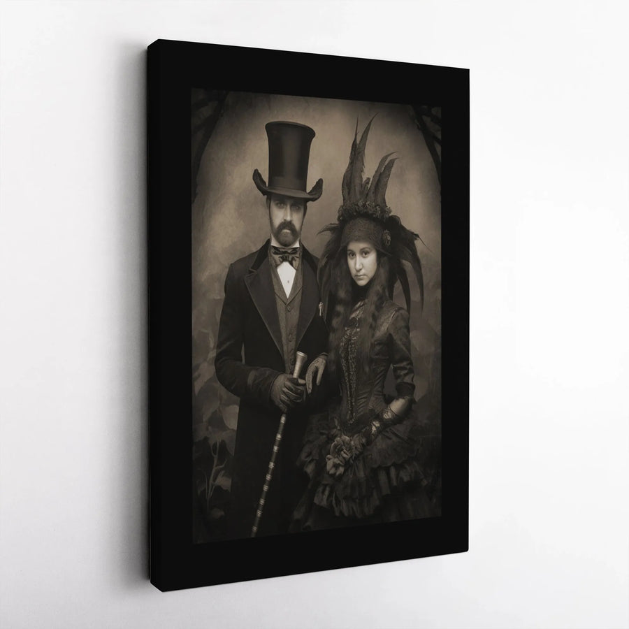 Victorian Couple Canvas Wall Art | Gothic Steampunk Portrait | Premium Gallery Wrapped Decor | Unique Historical Gift for Home Office