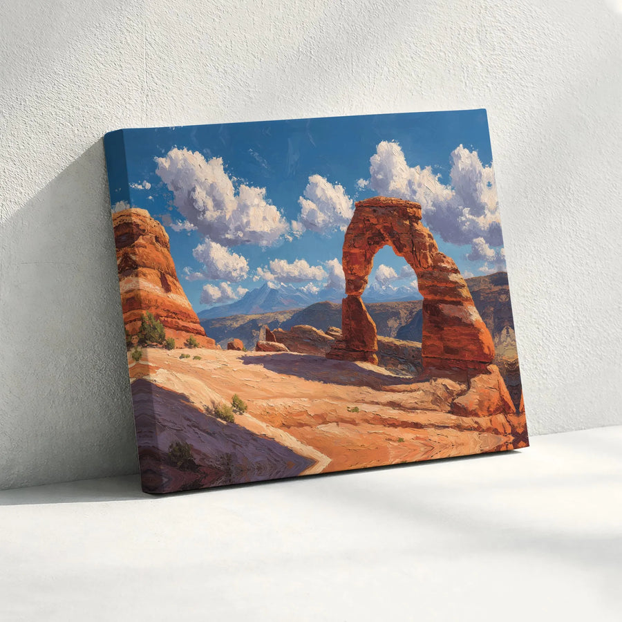 Delicate Arch Canvas Wall Art | Painterly Utah Desert Landscape | Premium Gallery Wrapped Canvas | National Park Art Gift for Home or Office Decor