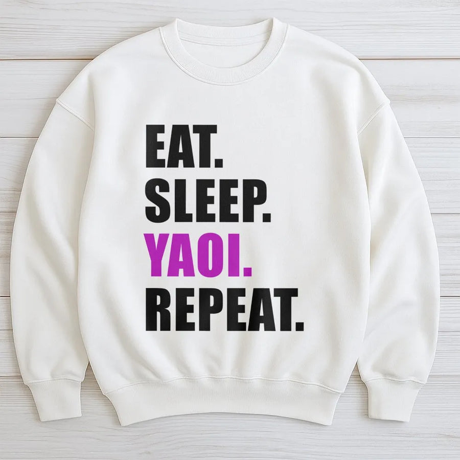 Eat Sleep Yaoi Repeat Sweatshirt | Funny Otaku Anime Graphic Pullover | Premium Cotton Blend | Gift For Manga Lovers & Fujoshi Fans