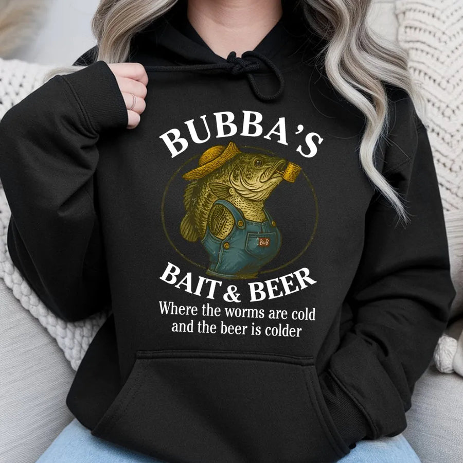 Bubba's Bait and Beer Hoodie | Funny Fishing Graphic Sweatshirt | Premium Cotton Blend | Gift for Fisherman or Outdoor Enthusiast