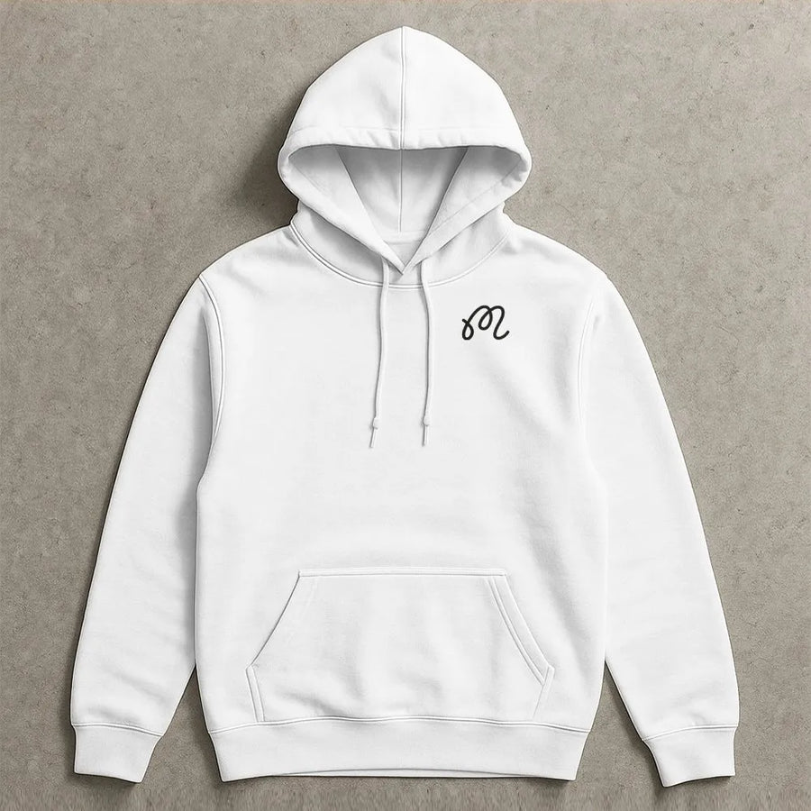Minimalist Hoodie | Simple Cursive Left Chest Graphic | Premium Cotton Blend Sweatshirt | Unisex Casual Streetwear Gift