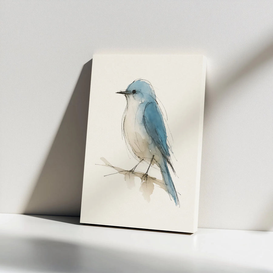 Bluebird Watercolor Wall Art | Minimalist Bird Sketch Canvas Print | Premium Gallery Wrap Decor | Nature Inspired Gift for Bird Lovers