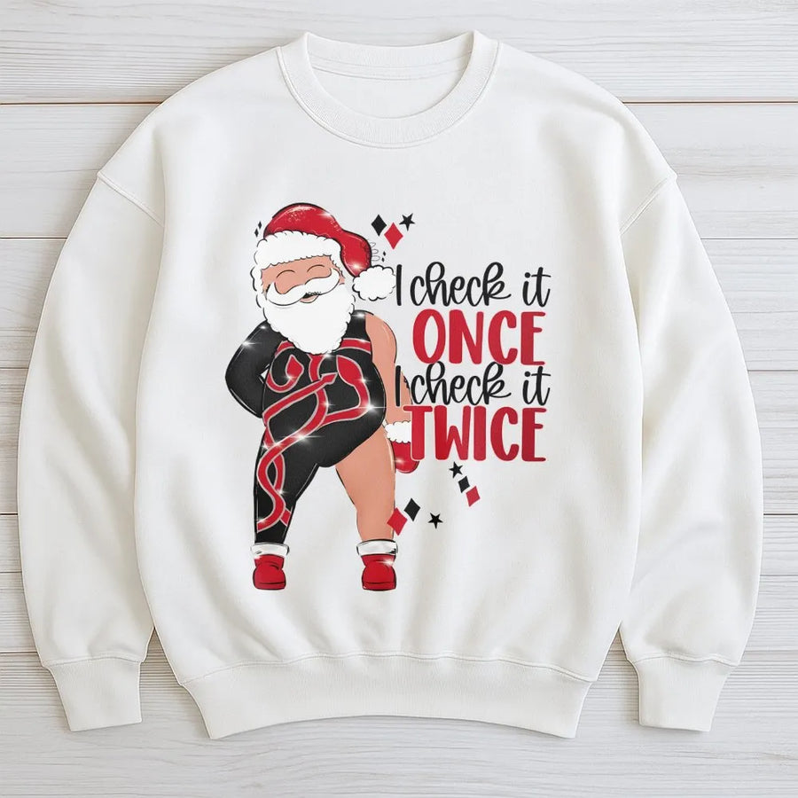 Funny Santa Sweatshirt | I Check It Twice Gymnast Santa Design | Premium Soft Crewneck | Holiday Gift For Gymnast Fitness Lover