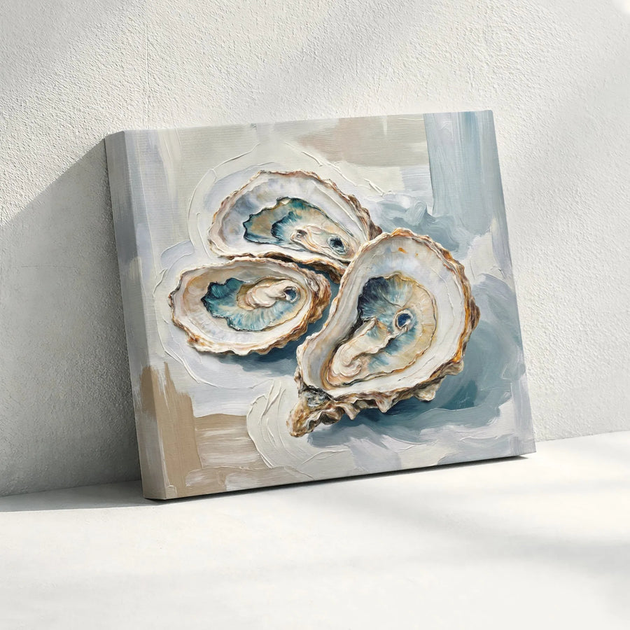 Oyster Canvas Wall Art | Modern Coastal Painting Print with Textured Look | Premium Thick Gallery Wrap Canvas | Unique Gift for Beach House Decor