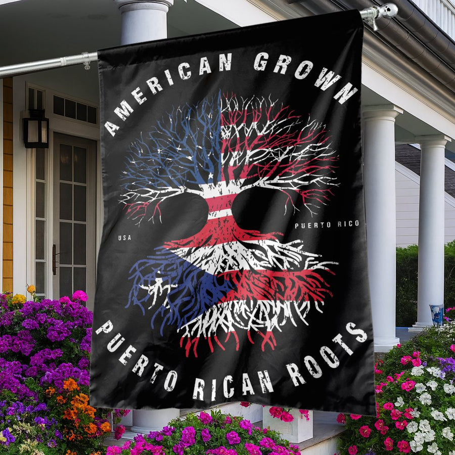 American Grown Puerto Rican Roots Flag | Tree of Life Dual Heritage Design | Weather-Resistant Premium Polyester | Patriotic House Decor Gift for Puerto Ricans