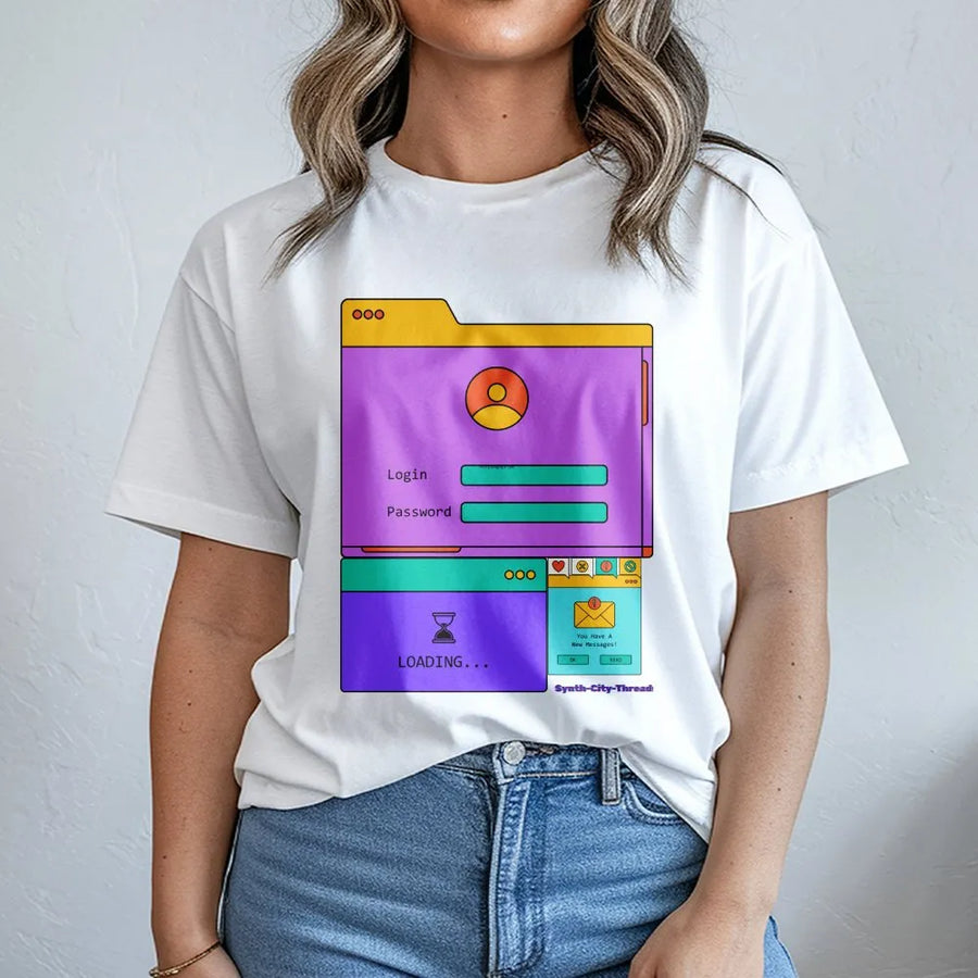 Retro Computer UI Graphic T-Shirt | 90s Vaporwave Desktop Interface | Premium Cotton Crewneck | Nostalgic Tech Lover Gift for Him or Her
