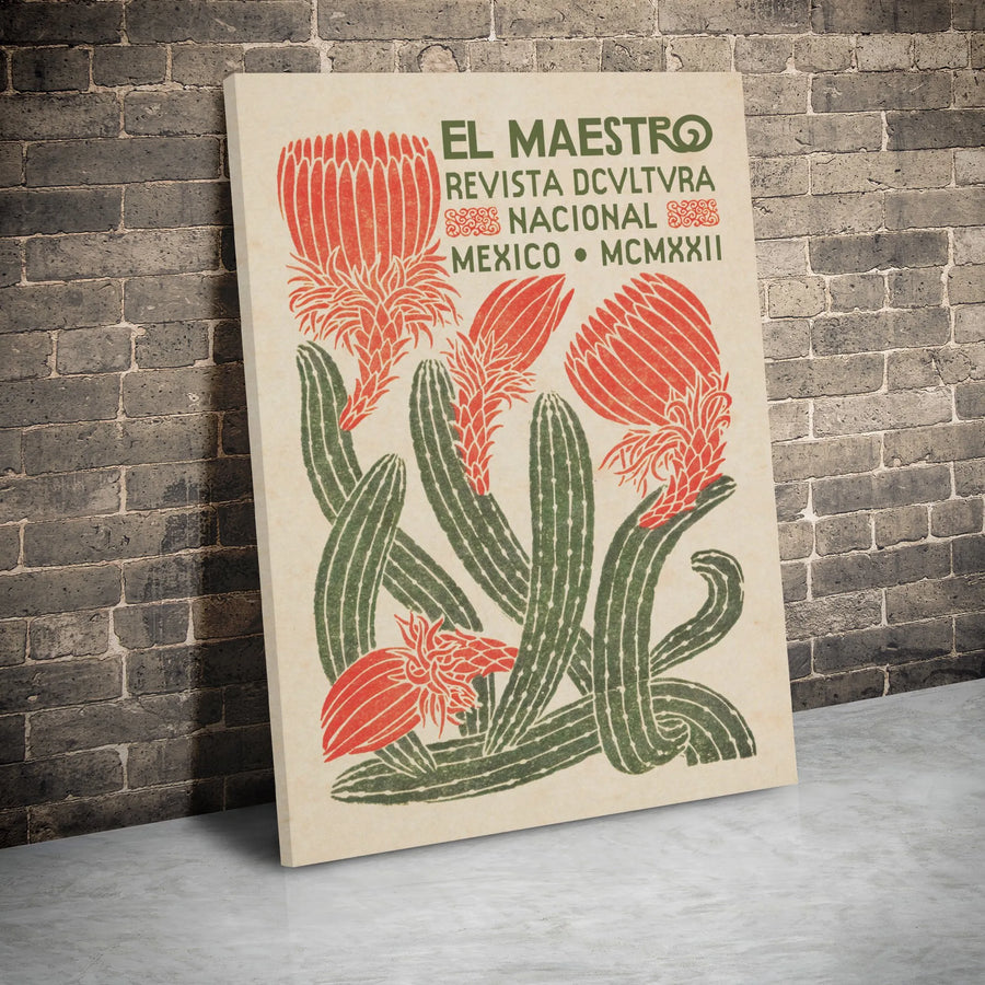 Mexican Cactus Wall Art | Vintage Botanical Blooming Succulent Print | 1.25 Inch Gallery Wrap Canvas | Premium Home Decor Gift