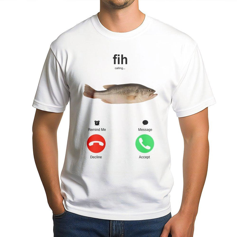 Fih Calling Fish Phone Call Graphic T-Shirt | Funny Fishing Meme Design | Premium 100% Cotton Tee | Unique Gift for Fisherman and Angler