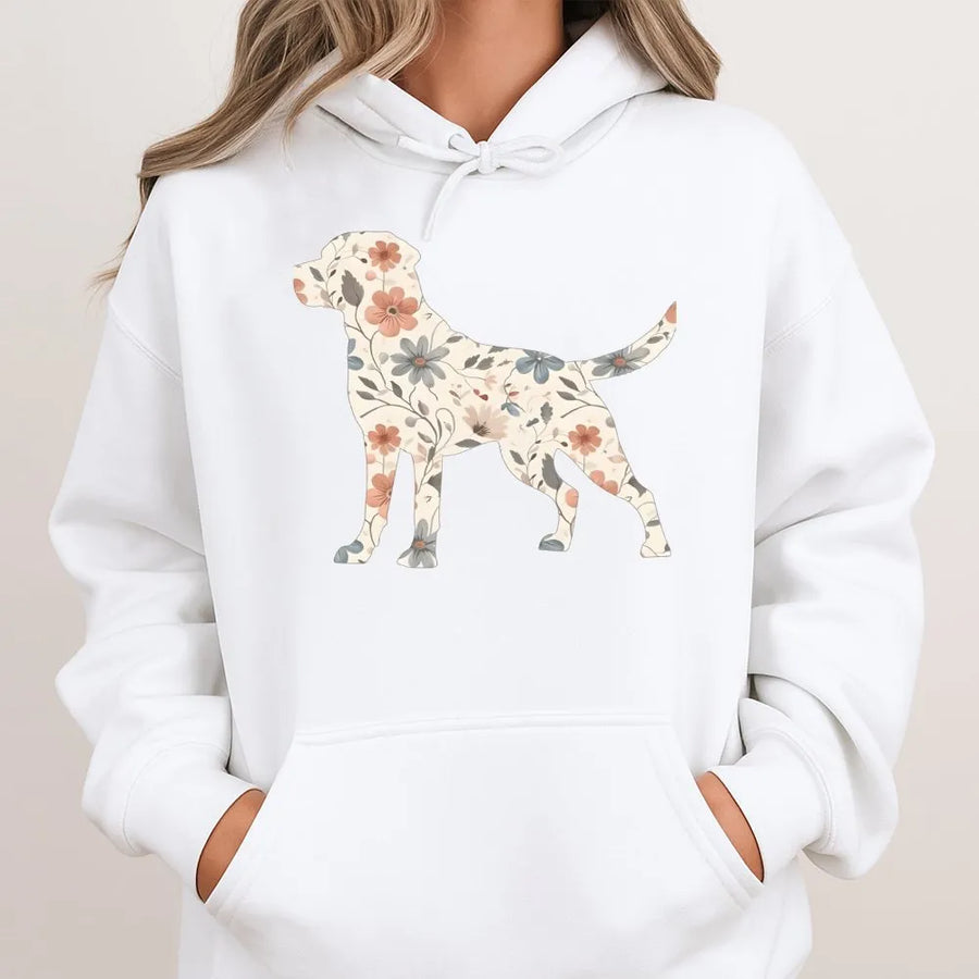 Floral Labrador Hoodie | Botanical Lab Silhouette Graphic | Premium Cotton-Blend | Gift For Dog Mom & Retriever Lovers