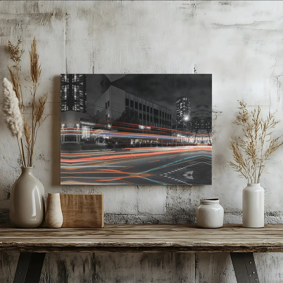 Phoenix Cityscape Wall Art | Long Exposure Traffic Light Trails | Premium Gallery-Wrapped Canvas | Modern Urban Home Office Decor