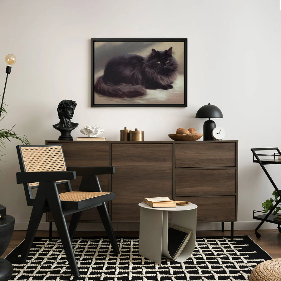 Black Cat Canvas Wall Art | Vintage Oil Painting Style Portrait | Premium 1.25-Inch Gallery Wrap | Elegant Home Decor Gift For Cat Lovers