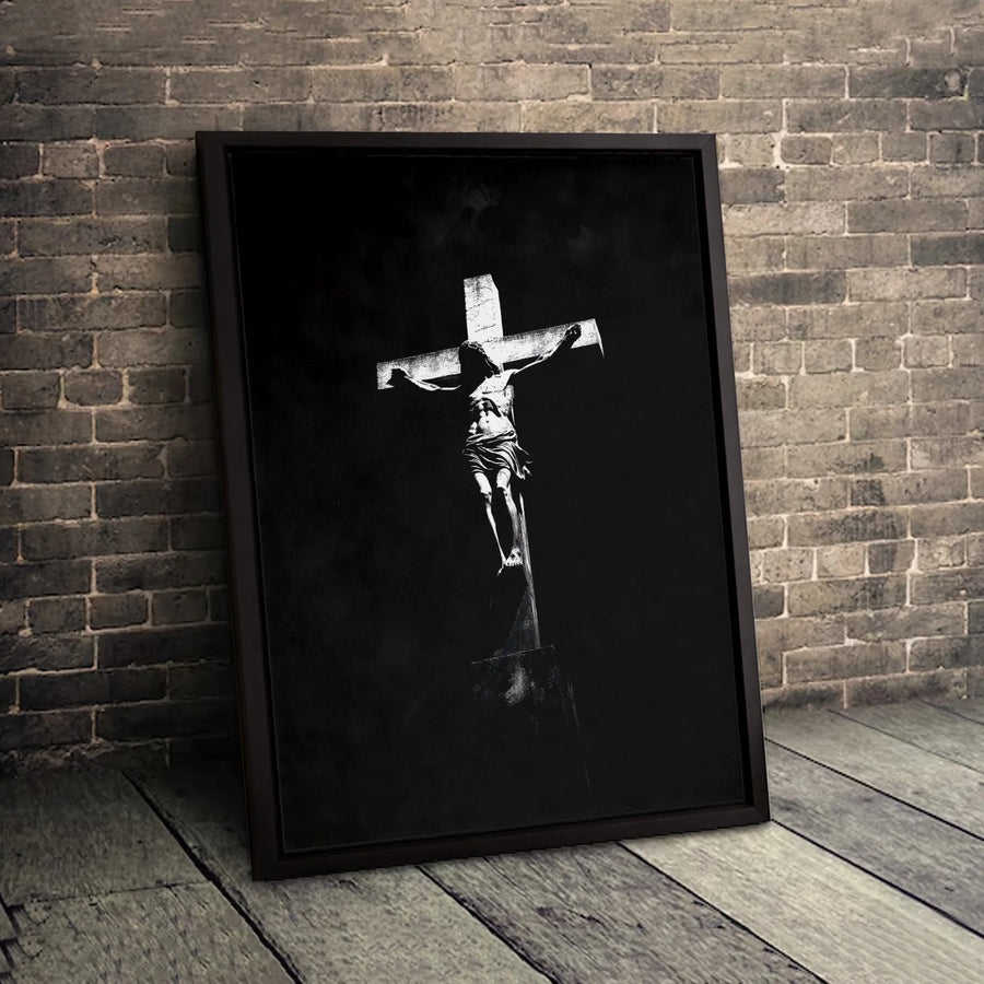 Jesus Crucifixion Canvas Art | Minimalist Black and White Religious Wall Decor | 1.25" Gallery Wrapped Premium Print | Spiritual Home Gift