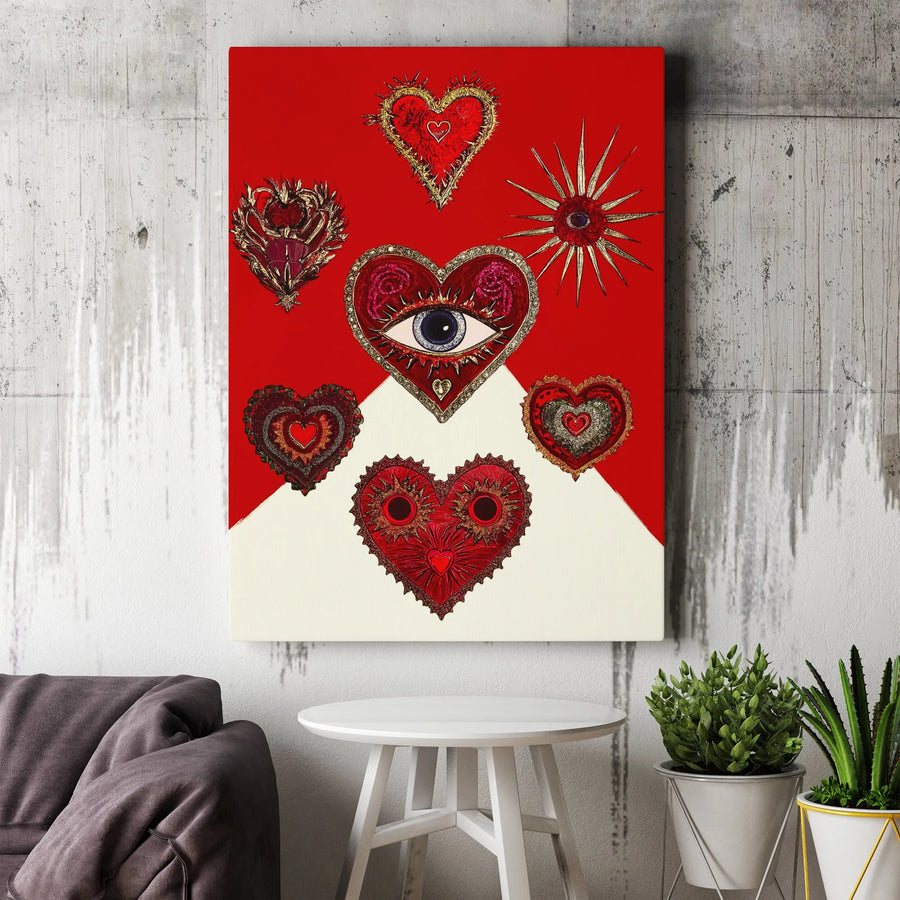 Sacred Hearts Vertical Canvas | Ornate Mystic Heart Collage Art | Premium Thick Gallery Canvas | Collector's Gothic Home Decor Gift