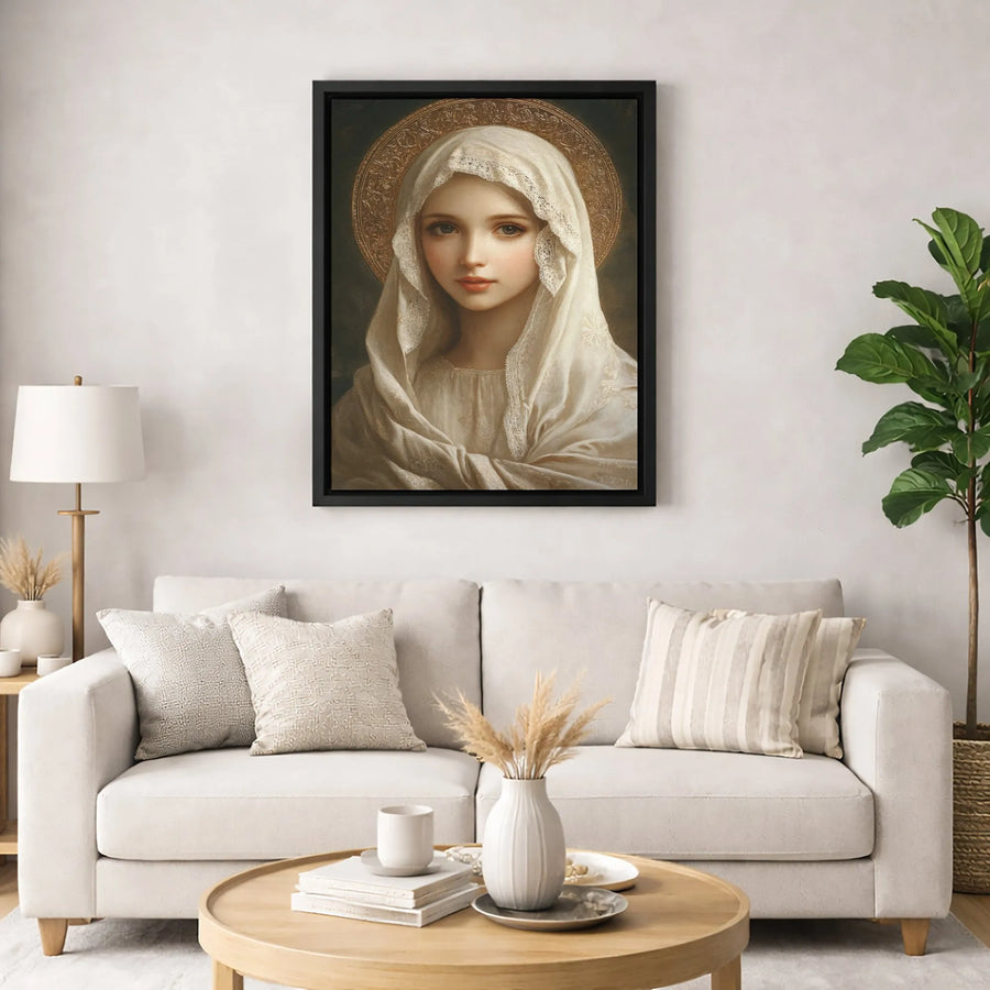 Virgin Mary Portrait Canvas | Renaissance Style Religious Wall Art | Premium Fade-Resistant Print | Catholic Home Decor Gift
