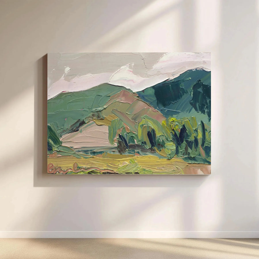 Mountain Landscape Canvas Wall Art | Abstract Impasto Style Print | Premium Gallery Wrapped Canvas | Modern Living Room Decor Gift