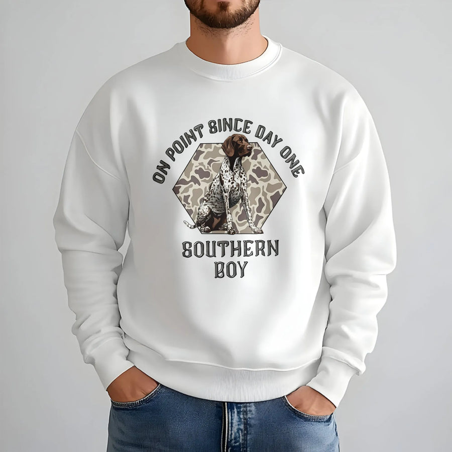 German Shorthaired Pointer Sweatshirt | On Point Since Day One Camo Design | Premium Cotton Blend | Gift for Dog Lover and Hunter