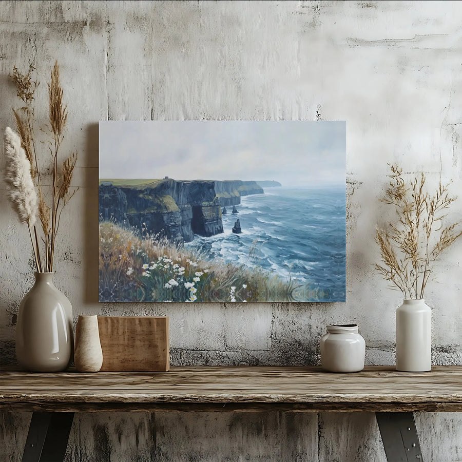 Cliffs Of Moher Wall Art | Irish Seascape Oil Painting Style | Premium Gallery Wrapped Canvas | Coastal Home Decor Gift for Travel Lovers