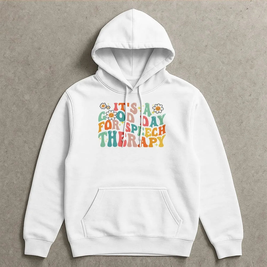 It's A Good Day For Speech Therapy Hoodie | Retro Groovy SLP Gift | Cotton-Poly Premium Sweatshirt | Gift For Speech Language Pathologist Grad