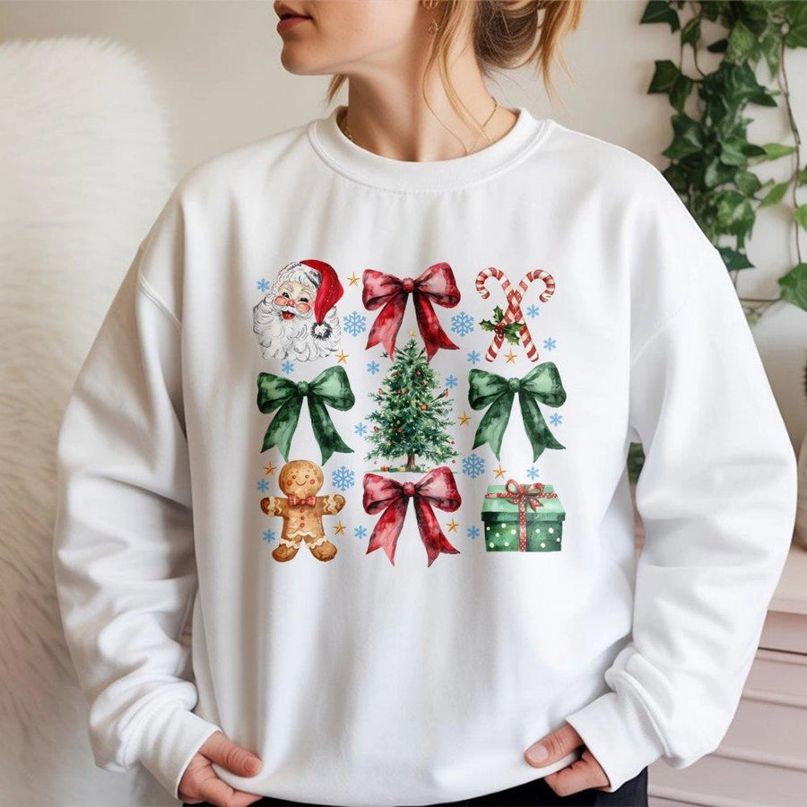 Christmas Sweatshirt | Vintage Holiday Icons Graphic Print | Soft Cotton-Poly Blend | Festive Apparel Gift For Him And Her