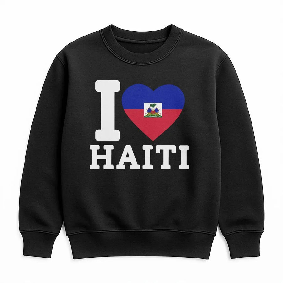 Haitian Pride Sweatshirt | I Love Haiti Flag Heart Graphic | Soft Cotton Tee | Caribbean Heritage Gift for Haitian American