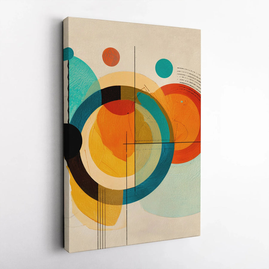 Abstract Geometric Canvas Wall Art | Mid-Century Modern Overlapping Circles Print | Gallery Quality 1.25" Thick Framed Decor | Premium Office Art
