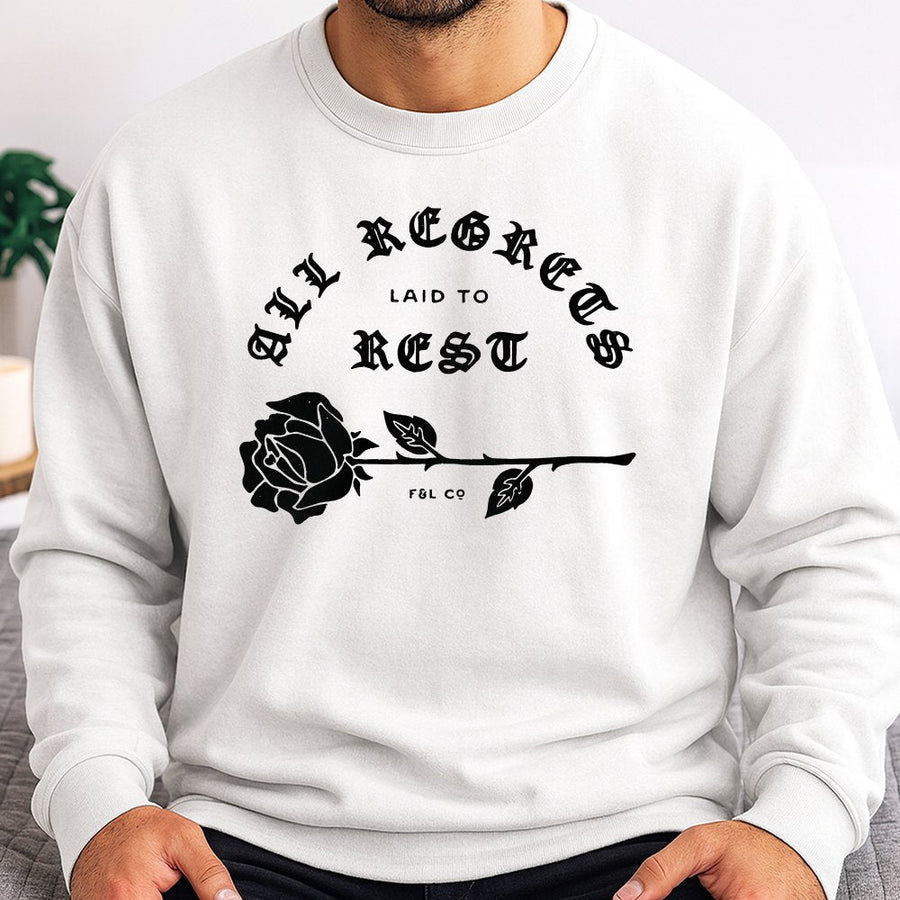 All Regrets Laid To Rest Sweatshirt | Gothic Rose Graphic Crewneck | Premium Cotton Blend | Aesthetic Grunge Gift For Her