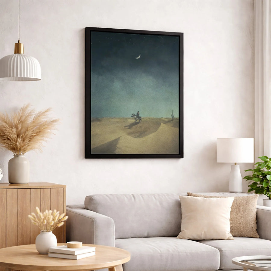 Lone Cowboy Wall Art | Desert Horse Landscape Canvas | Premium Fade-Resistant Print | Western Home Decor Gift
