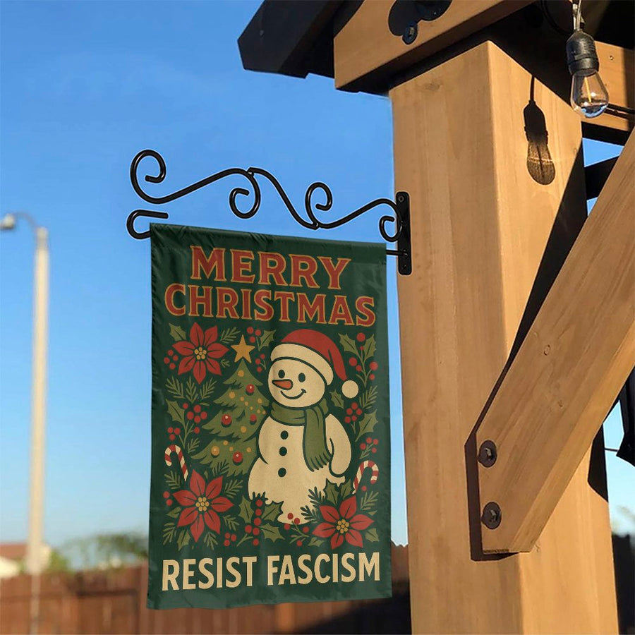 Resist Fascism Garden Flag | Festive Snowman Christmas Decor | Premium Double-Sided Polyester | Yard Sign Gift