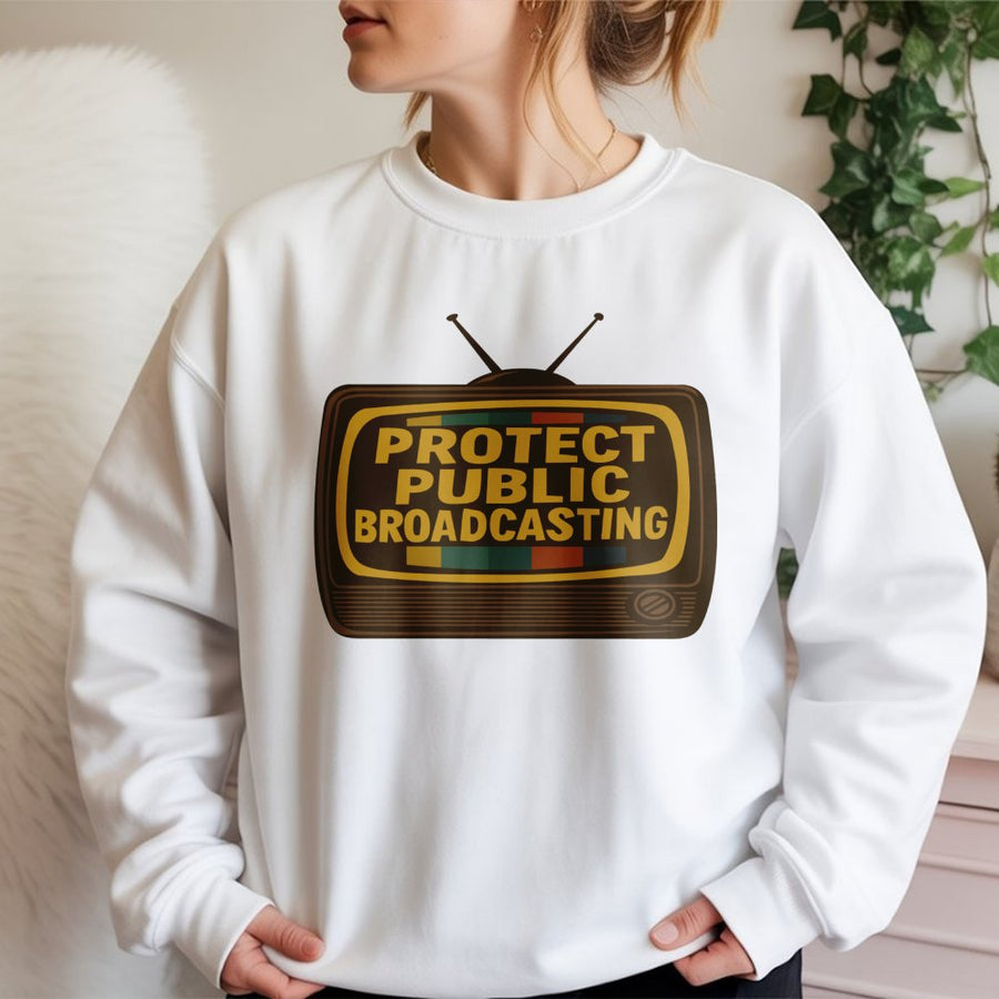 Protect Public Broadcasting Sweatshirt | Retro Television Graphic Design | Premium Cotton Blend | Educational Media Supporter Gift