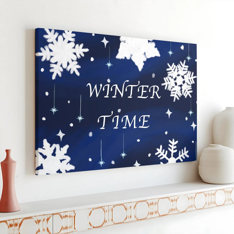 Winter Time Canvas Wall Art | Snowflakes and Stars Holiday Decor | 1.25-Inch Gallery Wrap Premium Print | Festive Seasonal Home Gift